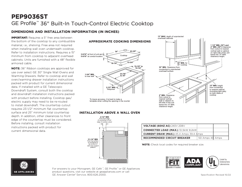 Página 1 del manual Ficha técnica GE Profile PEP9036STSS
