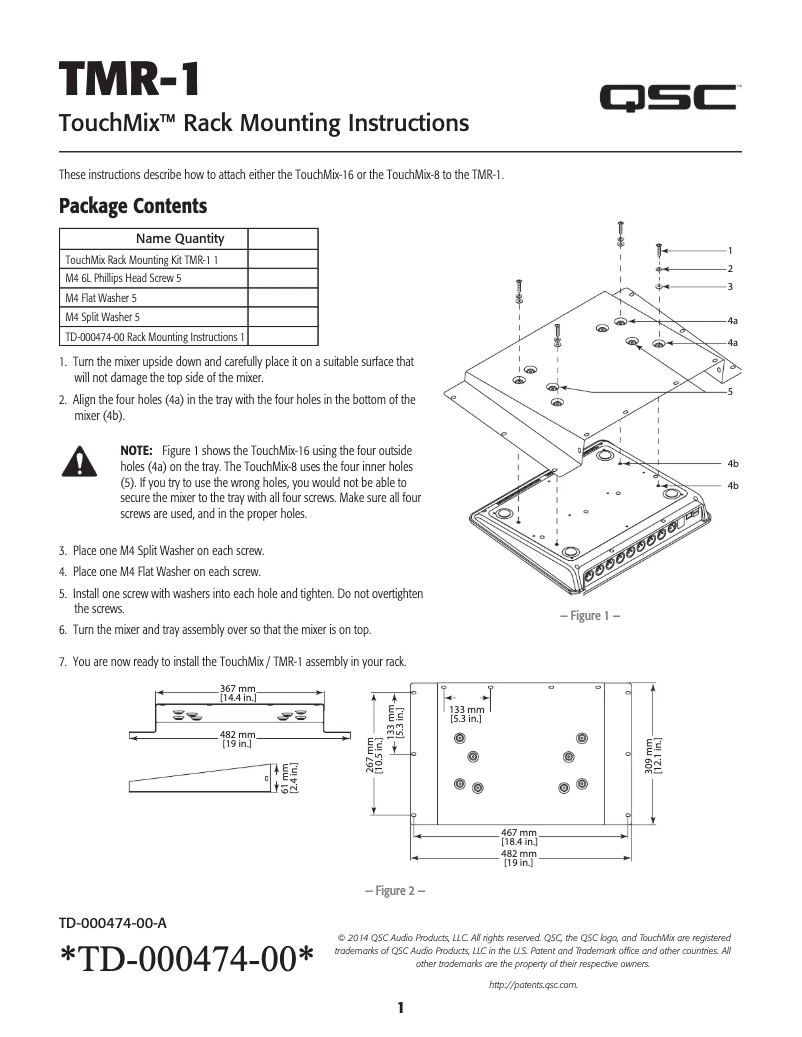 Page 1 de la notice Manuel utilisateur QSC TMR-1
