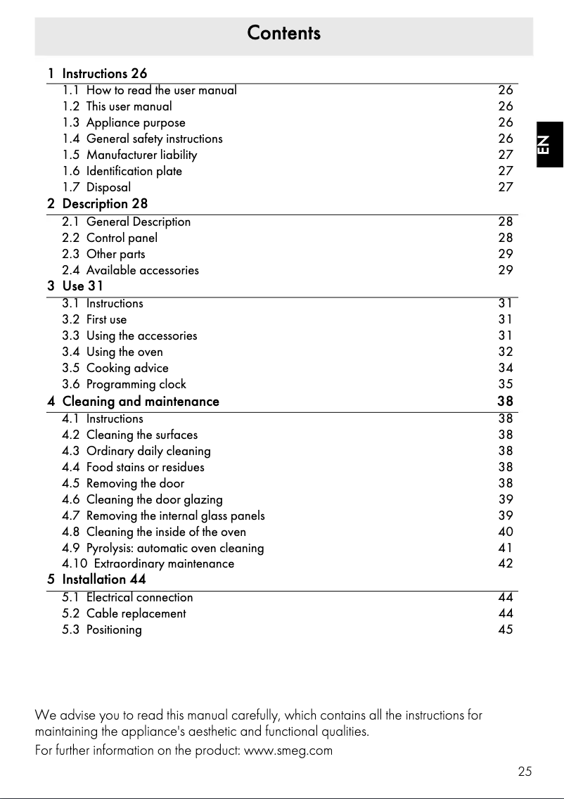 Page 1 de la notice Manuel utilisateur Smeg SFP378X