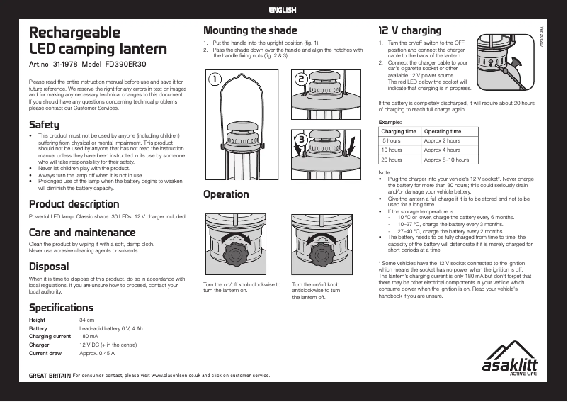 Page 1 de la notice Manuel utilisateur Asaklitt FD390ER30