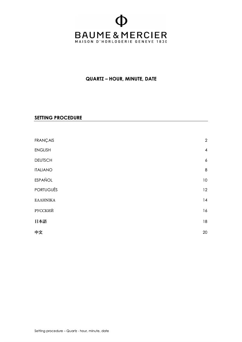 Page 1 de la notice Mode d'emploi Baume & Mercier Classima 10354