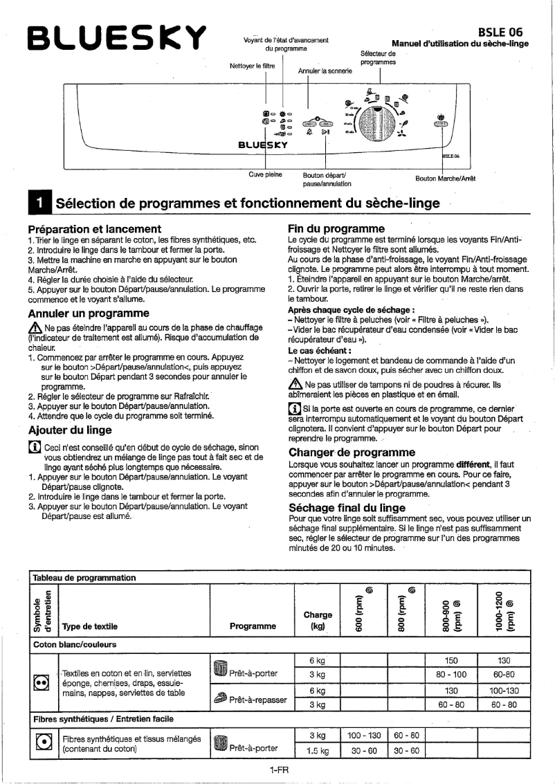 Page 1 de la notice Manuel utilisateur Bluesky BSLE 06