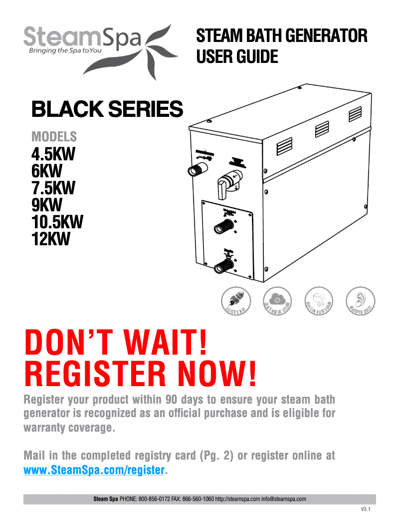 Page 1 de la notice Guide d'installation SteamSpa Black Series BKT600BN-A