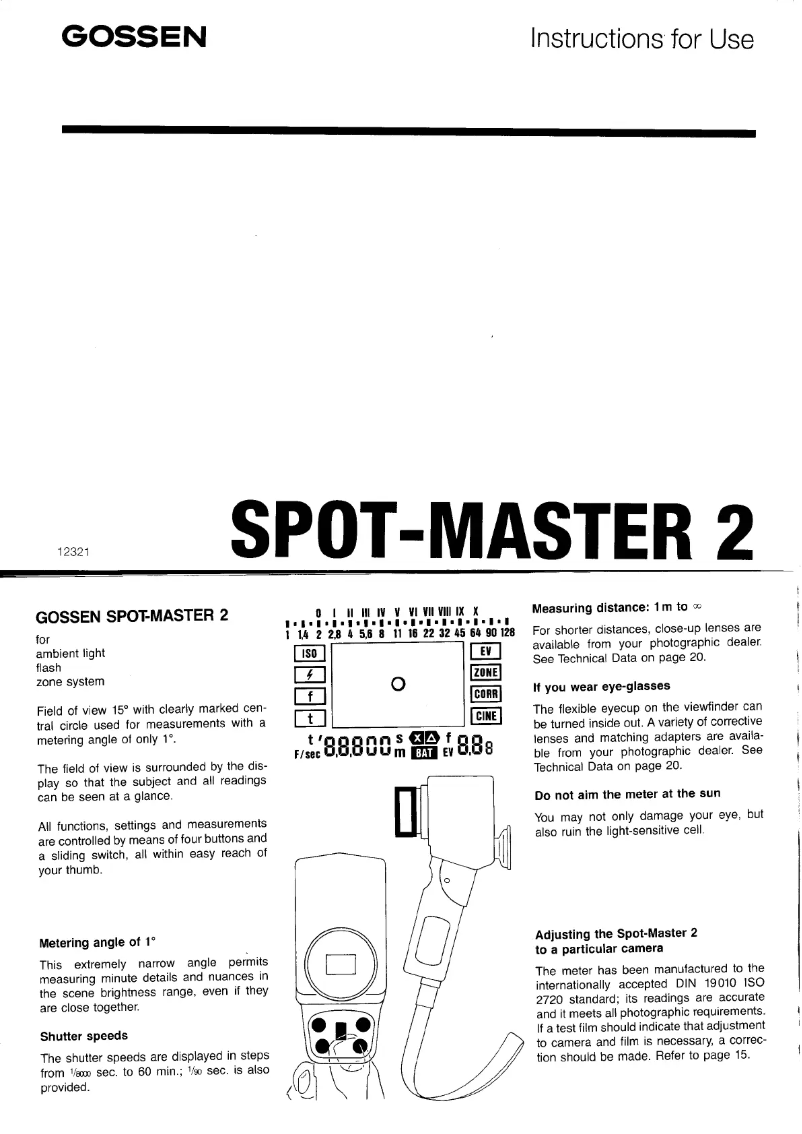 Page 1 de la notice Manuel utilisateur Gossen SPOT-MASTER 2
