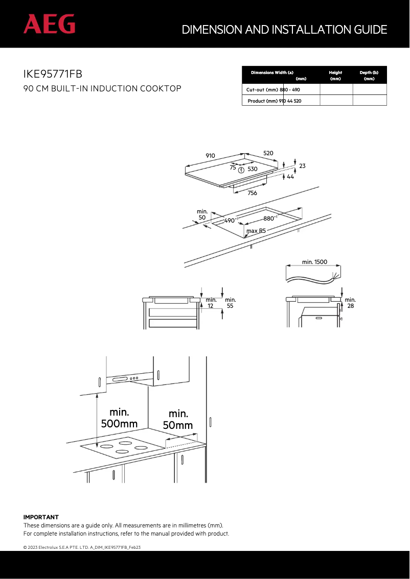 Page 1 de la notice Guide d'installation AEG FlexiBridge IKE95771FB
