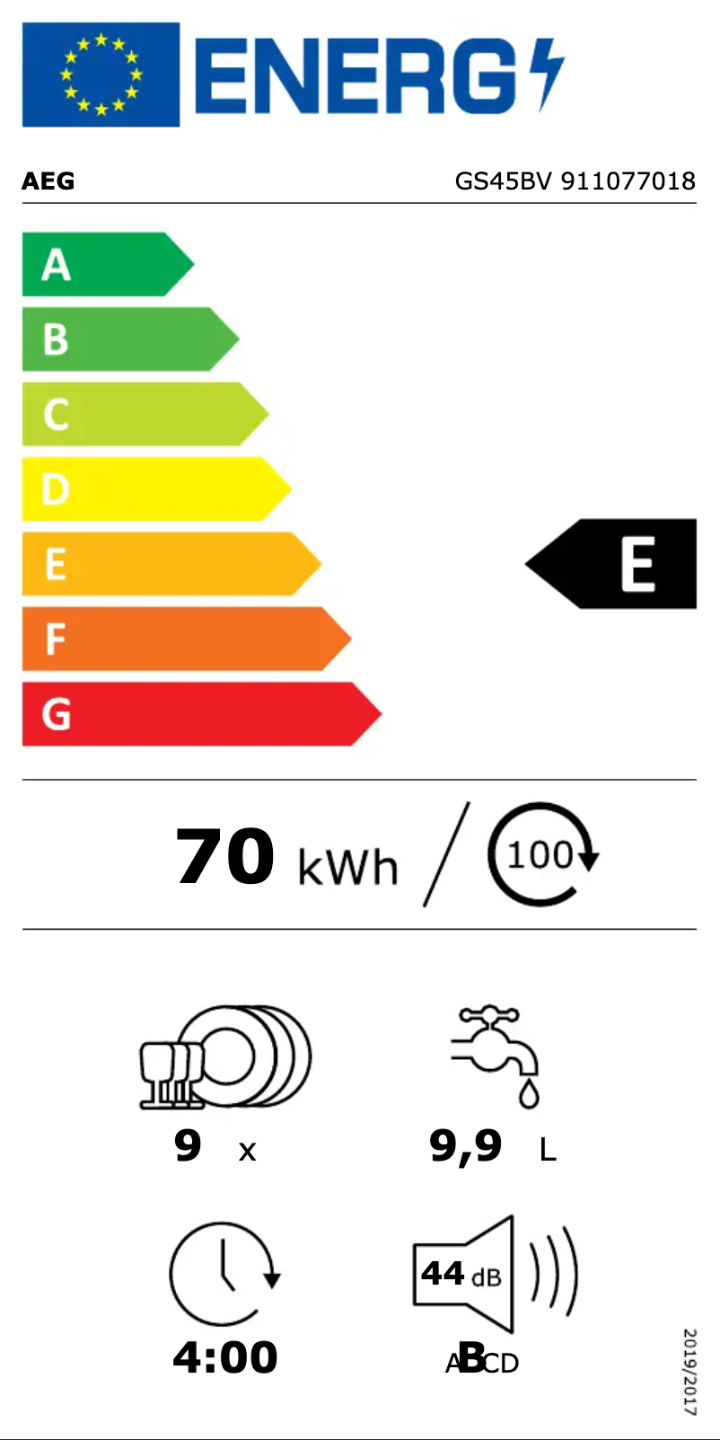 Page 1 de la notice Label énergétique AEG GS45BV