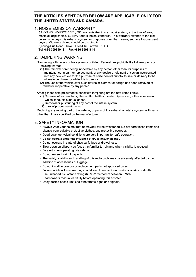 Page 1 de la notice Manuel utilisateur SYM Quad Lander 300