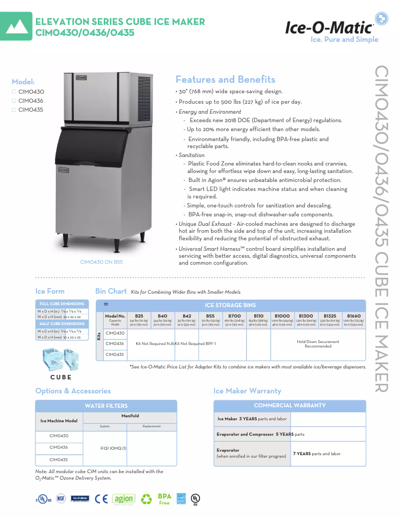 Page 1 of the manual Technical Sheet Ice-O-Matic CIM0436FA