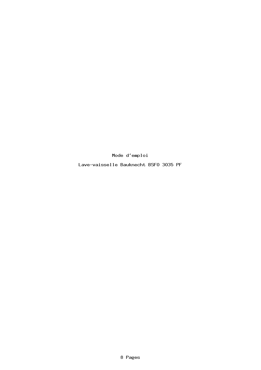 Page 1 de la notice Mode d'emploi Bauknecht BSFO 3O35 PF