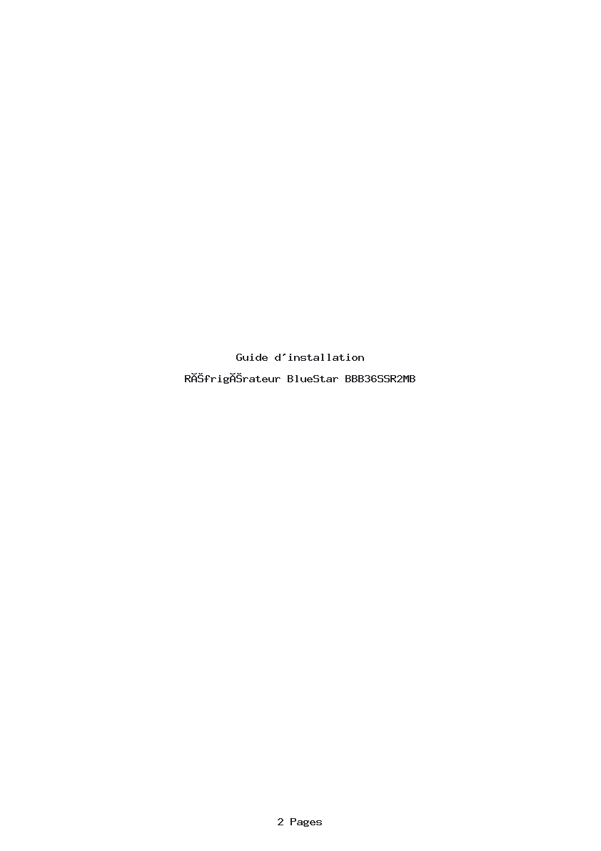 Page 1 de la notice Guide d'installation BlueStar BBB36SSR2MB
