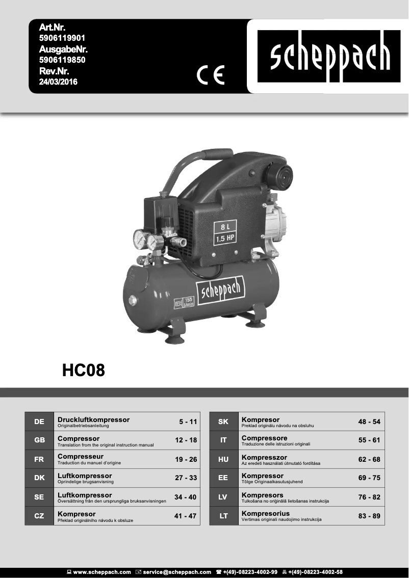 Page 1 de la notice Manuel utilisateur Scheppach HC08