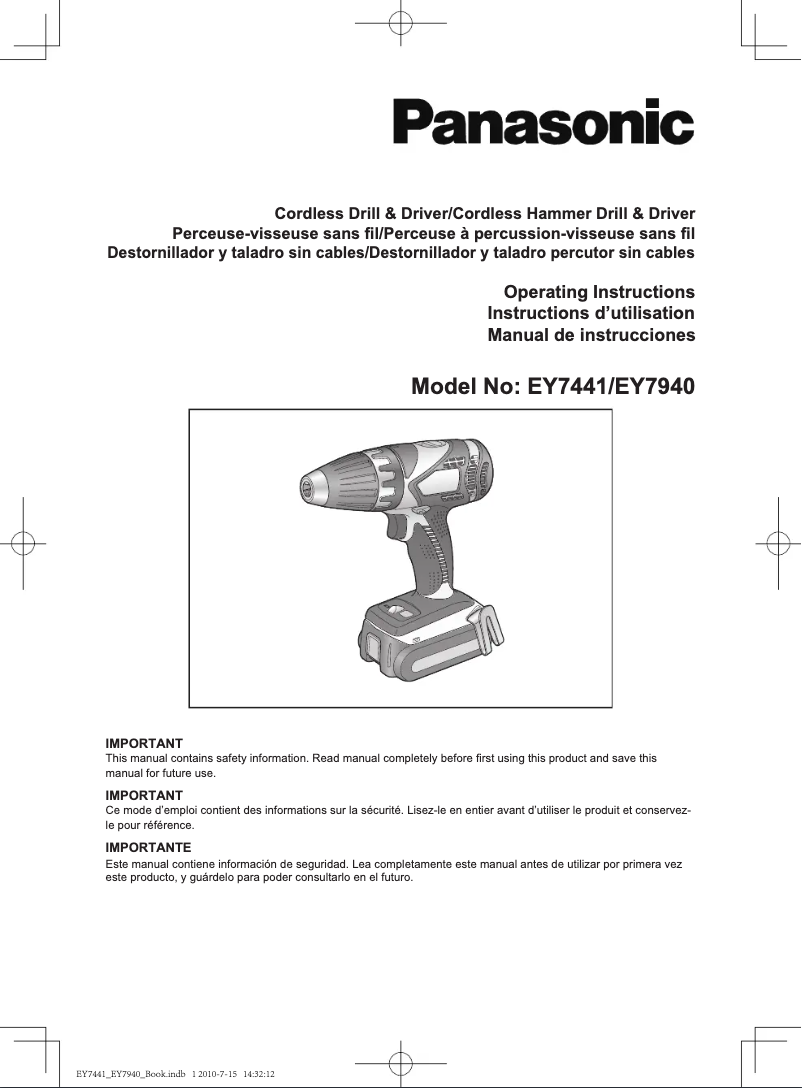 Página 1 del manual Manual de uso y mantenimiento Panasonic EY7940LR2S