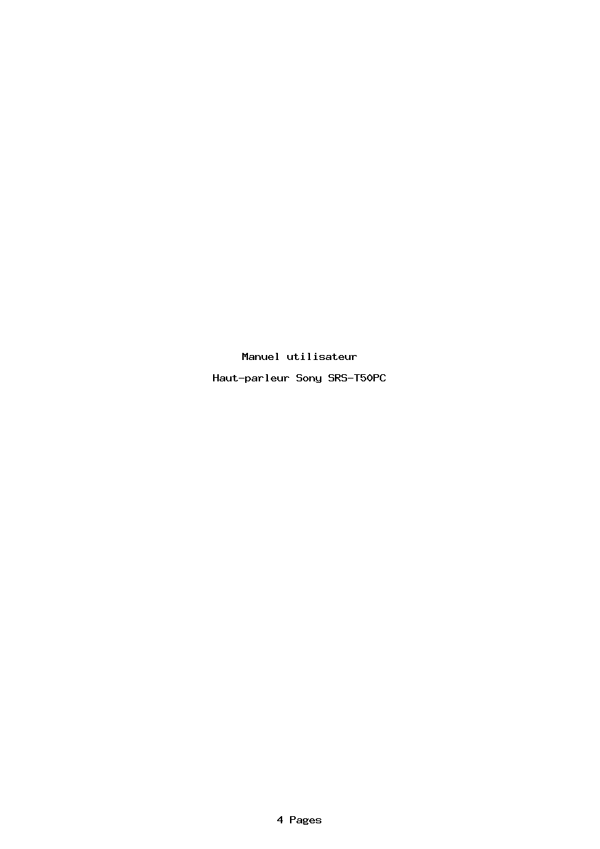 Page 1 de la notice Manuel utilisateur Sony SRS-T50PC