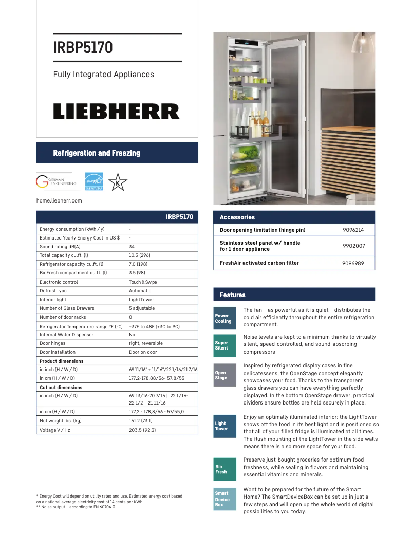 Page 1 de la notice Fiche technique Liebherr IRBP5170