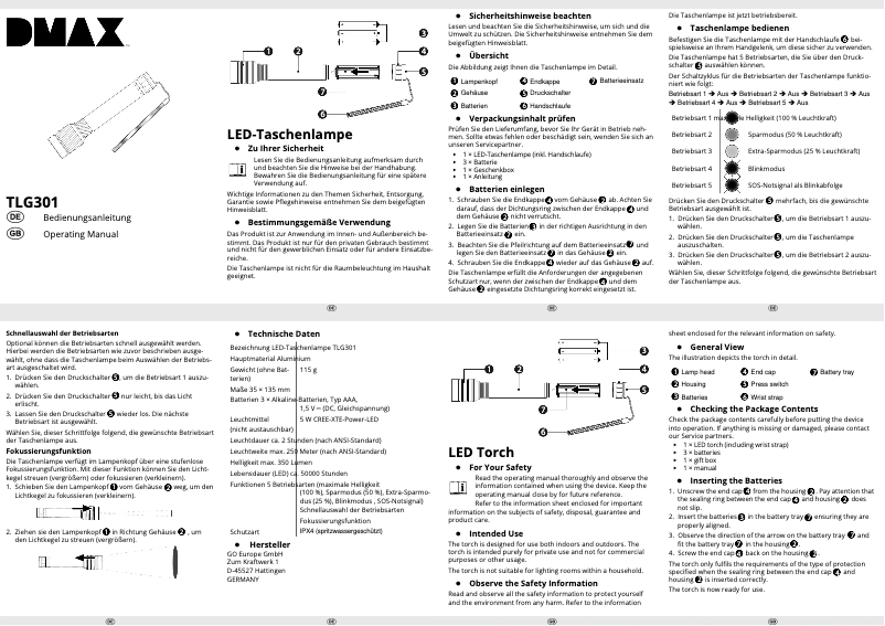 Page 1 de la notice Manuel utilisateur Olympia TLG 301