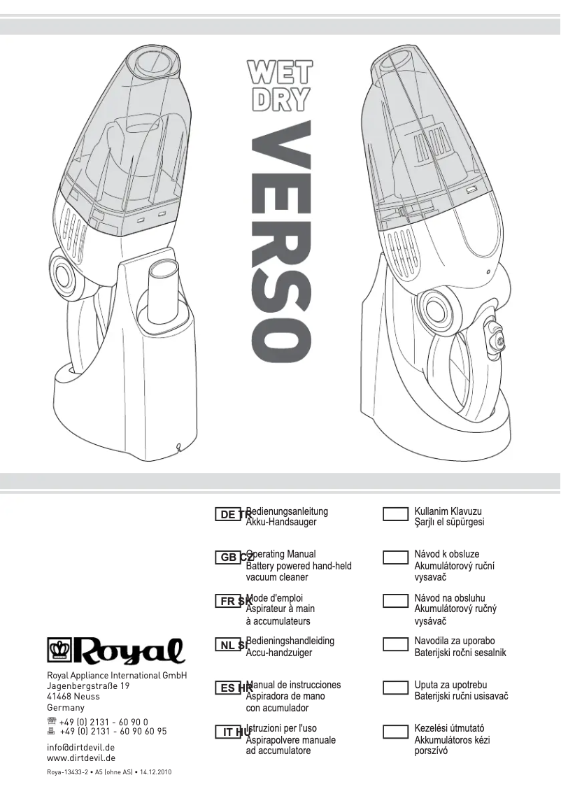 Page 1 de la notice Manuel utilisateur Dirt Devil M 410 Verso Wet & Dry