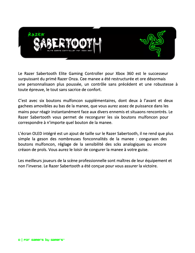 Page 1 de la notice Manuel utilisateur Razer Sabertooth