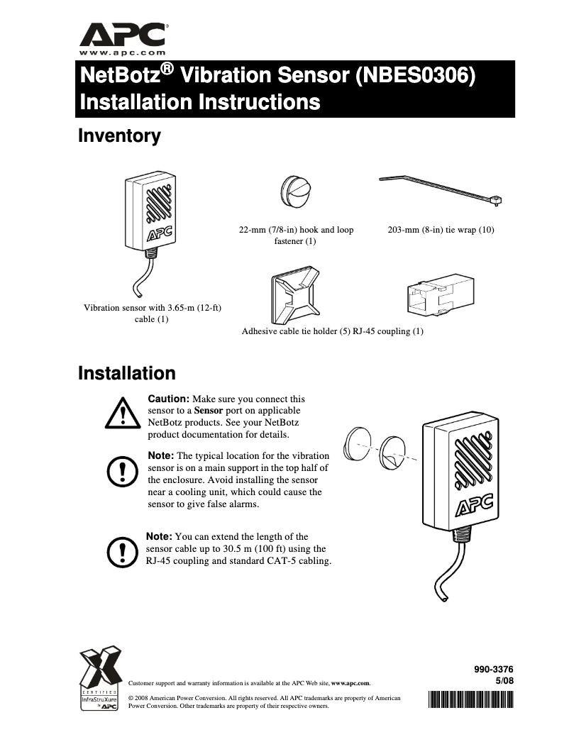 Page 1 de la notice Manuel utilisateur APC NetBotz NBES0306