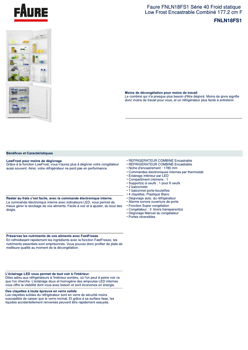 Page 1 of the manual Technical Sheet Faure FNLN18FS1