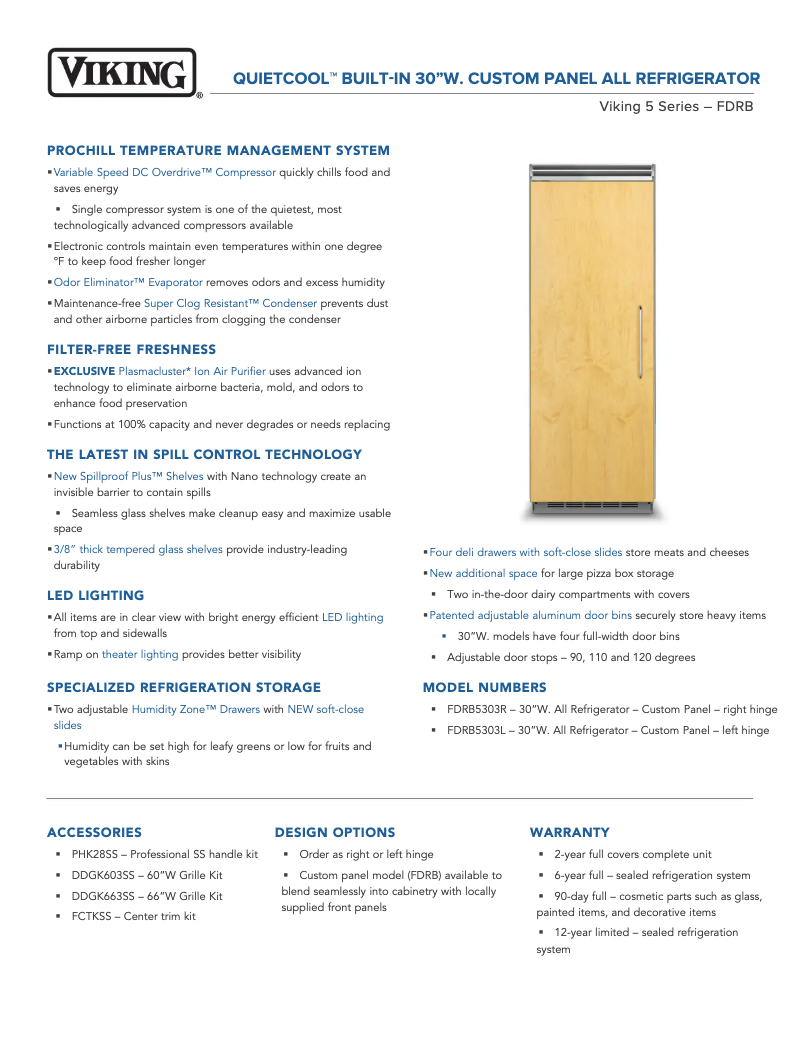 Page 1 de la notice Fiche technique Viking FDRB5303R