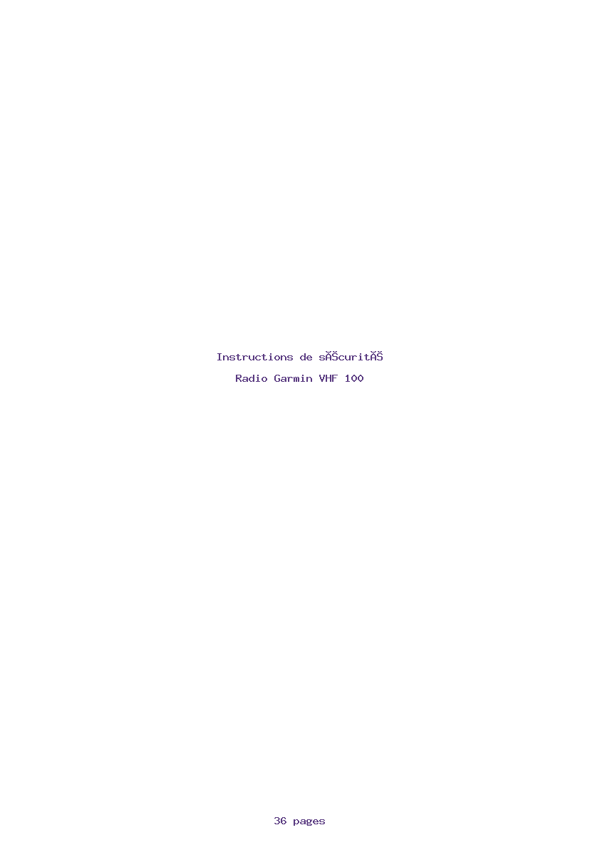 Page 1 de la notice Instructions de sécurité Garmin VHF 100