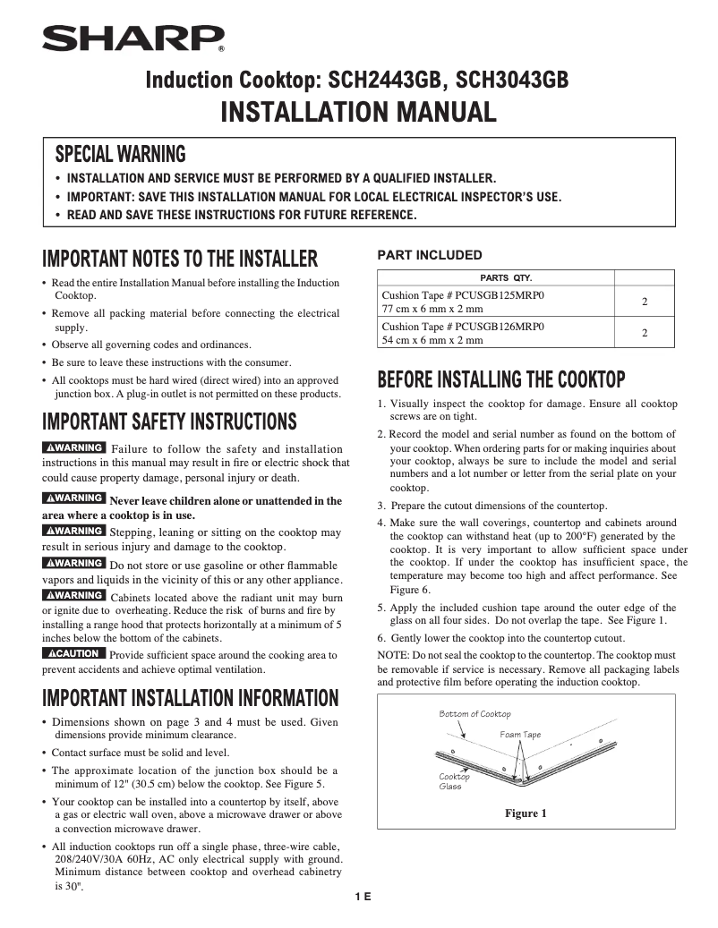 Page 1 de la notice Guide d'installation Sharp SCH3043GB