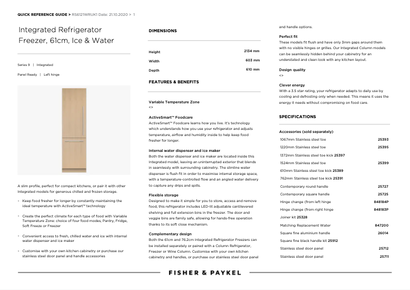 Página 1 del manual Ficha técnica Fisher & Paykel RS6121WLUK1