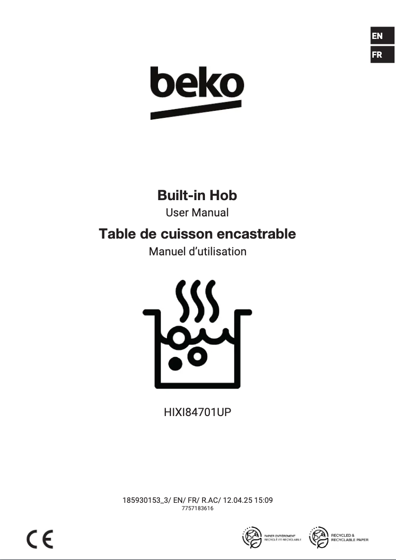 Page 1 de la notice Guide d'installation Beko HIXI84701UP