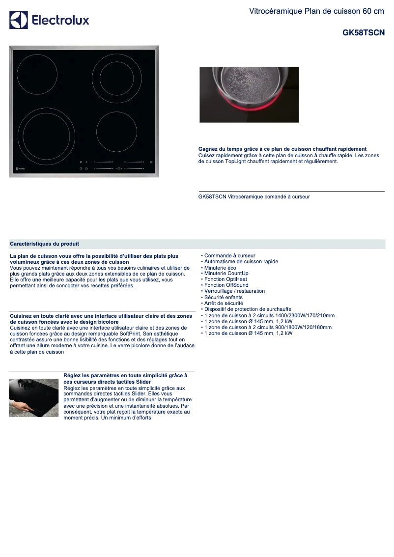 Página 1 del manual Ficha técnica Electrolux GK58TSCN