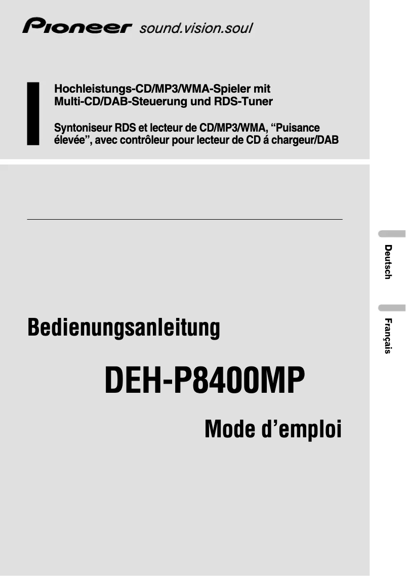 Page 1 de la notice Manuel utilisateur Pioneer DEH-P8400MP