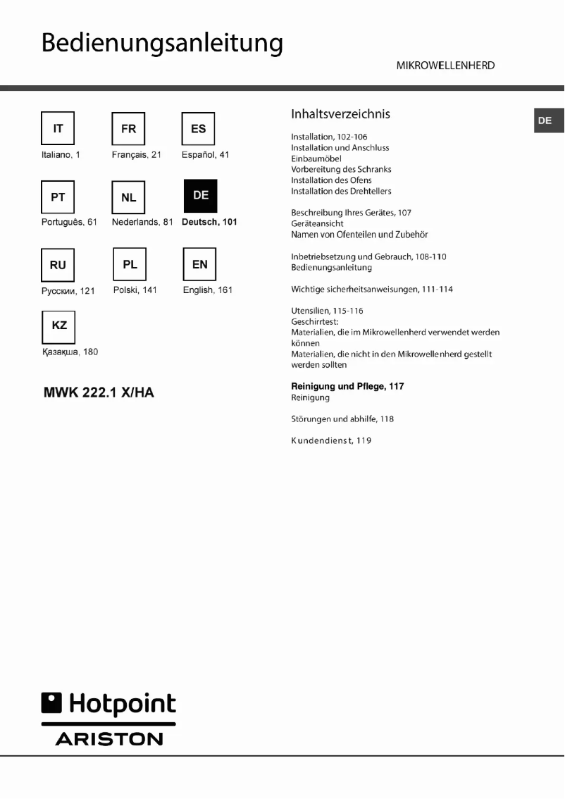Página 1 del manual Manual de usuario Hotpoint Ariston MWK 222.1