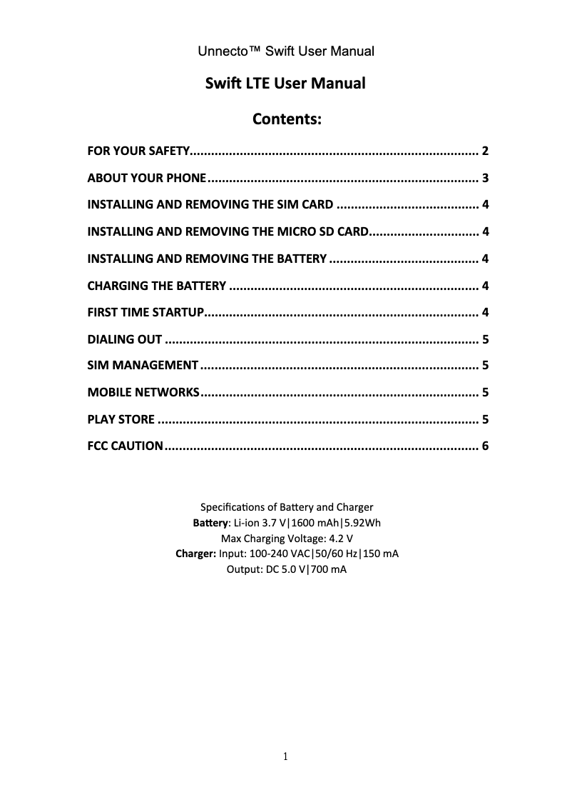 Page 1 de la notice Manuel utilisateur Unnecto Swift