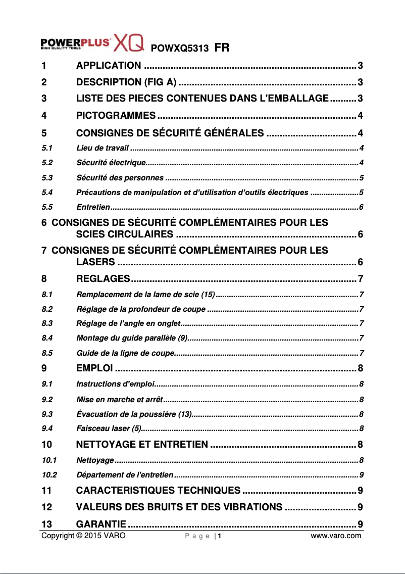 Page 1 de la notice Manuel utilisateur PowerPlus POWXQ5313