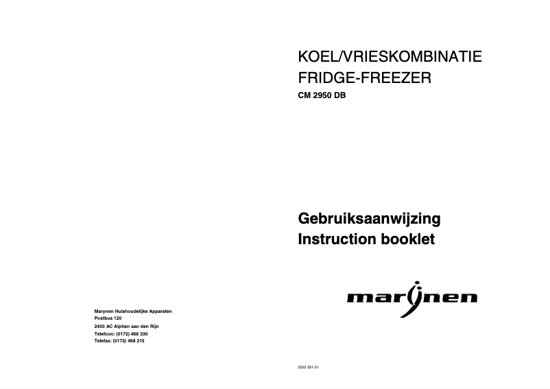Page 1 de la notice Manuel utilisateur Marijnen CM 2950 DB