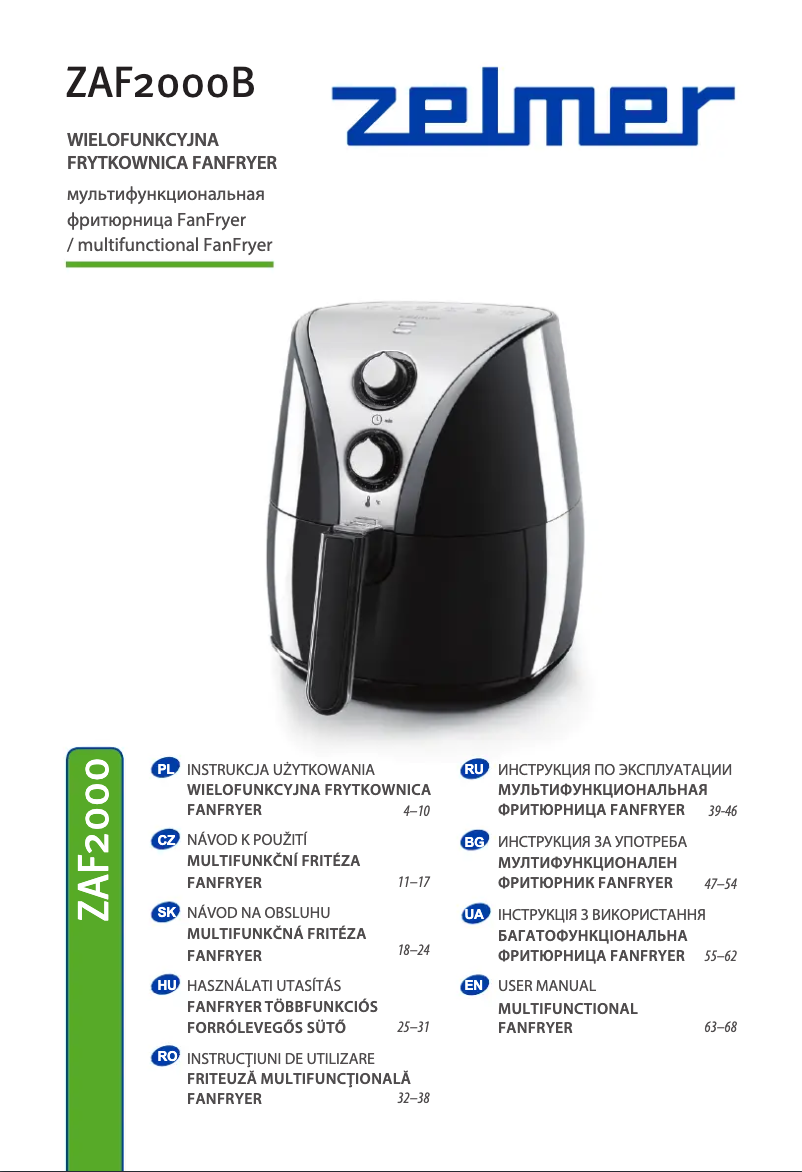 Page 1 de la notice Manuel utilisateur Zelmer FanFryer ZAF2000B