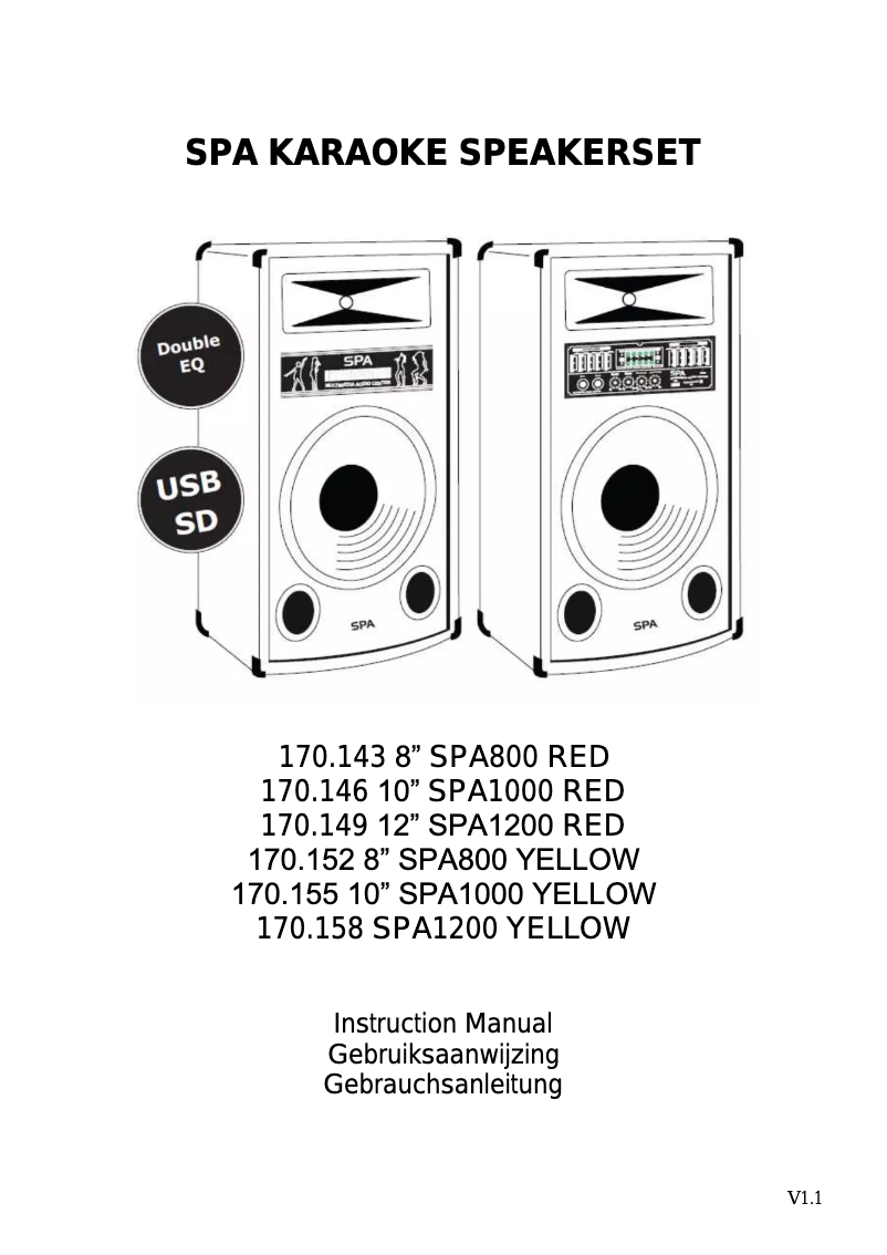 Page 1 de la notice Manuel utilisateur Skytec SPA800Y PA