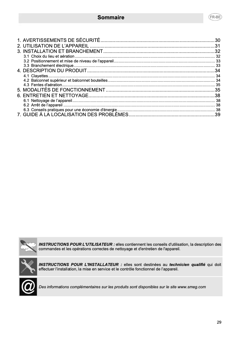 Page 1 of the manual User Manual Smeg FAB5LWH5