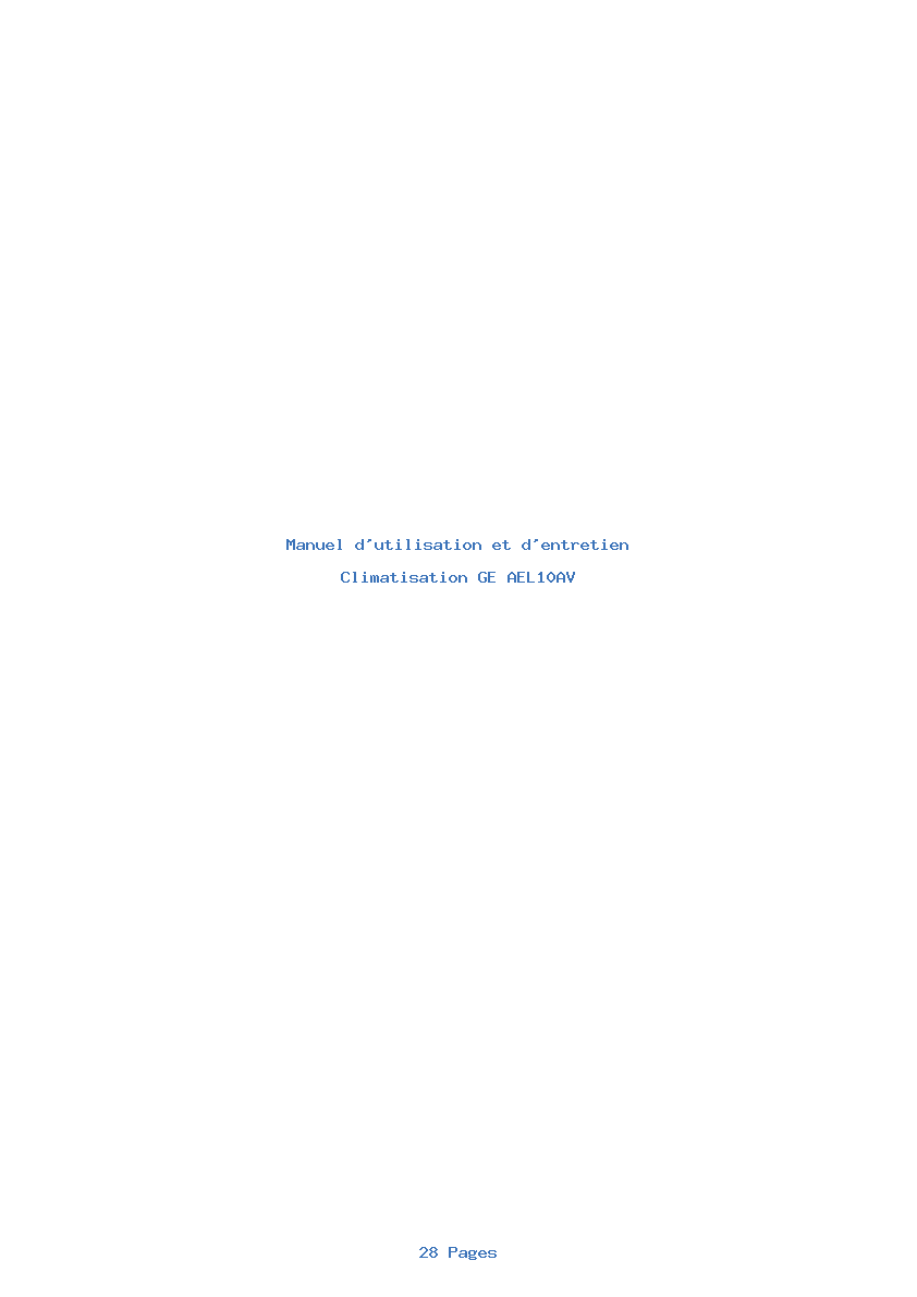 Page 1 de la notice Manuel d'utilisation et d'entretien GE AEL10AV