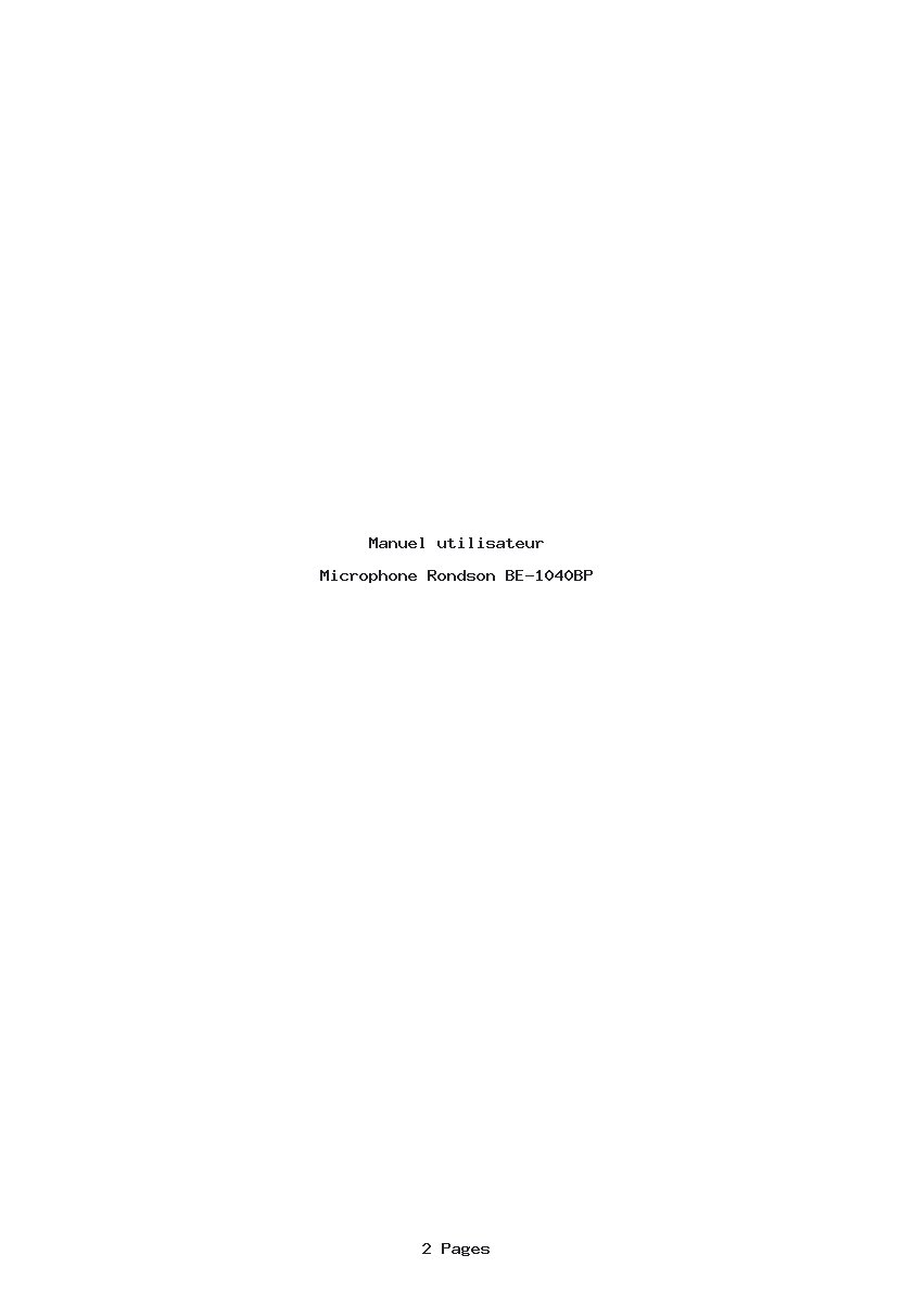 Page 1 de la notice Manuel utilisateur Rondson BE-1040BP