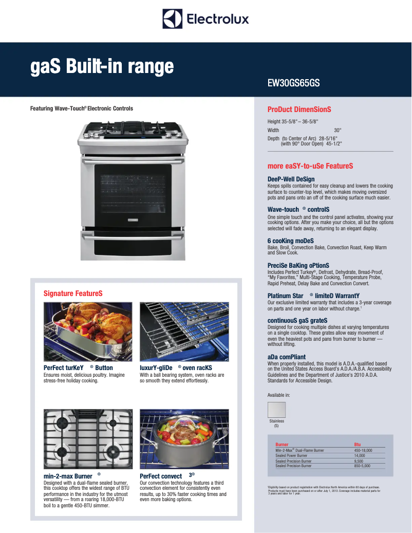 Page 1 de la notice Fiche technique Electrolux EW30GS65GS