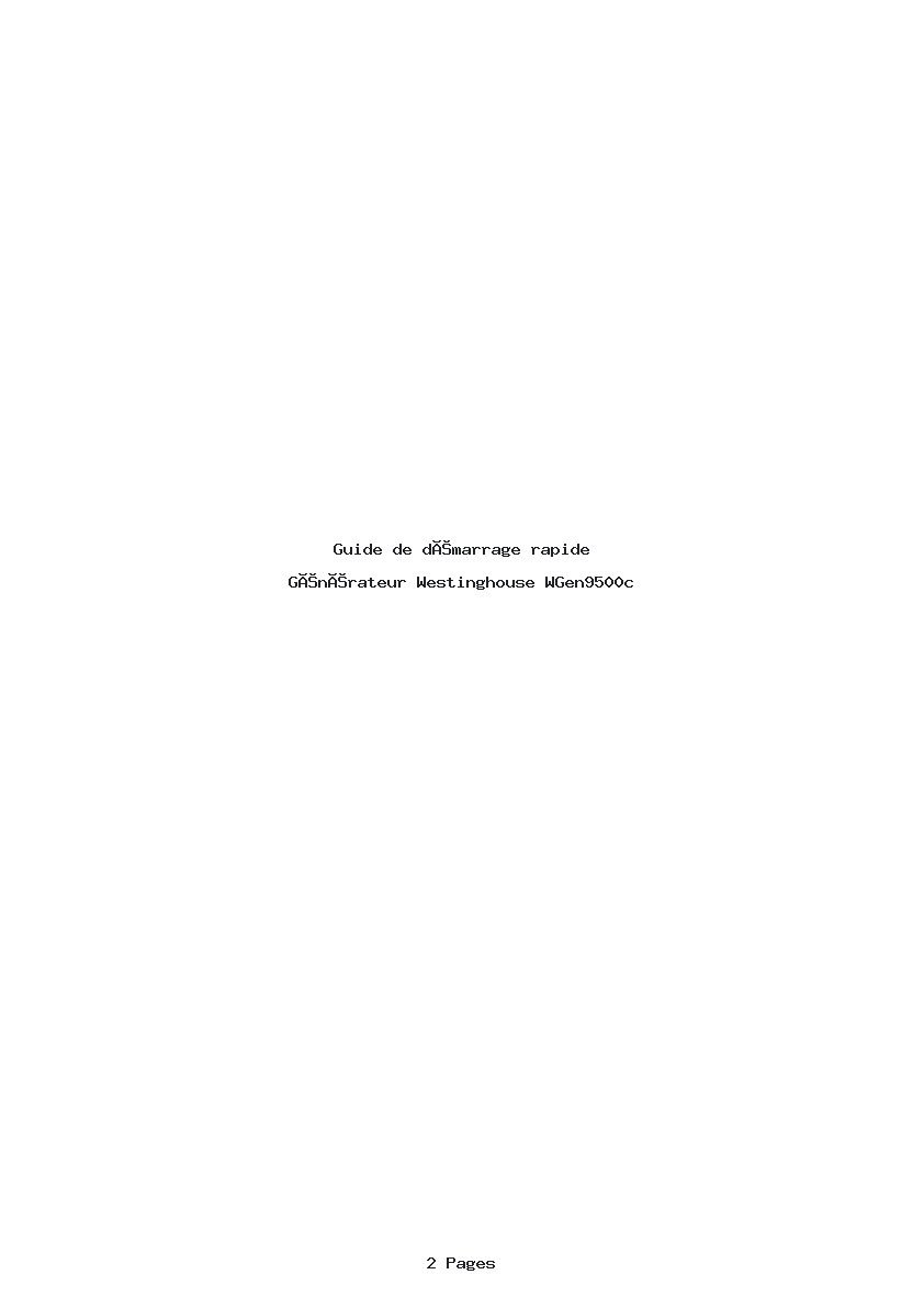 Page 1 de la notice Guide de démarrage rapide Westinghouse WGen9500c
