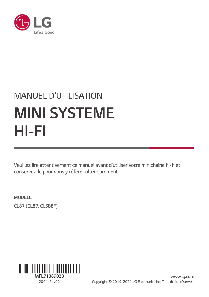 Page 1 de la notice Manuel utilisateur LG CL87