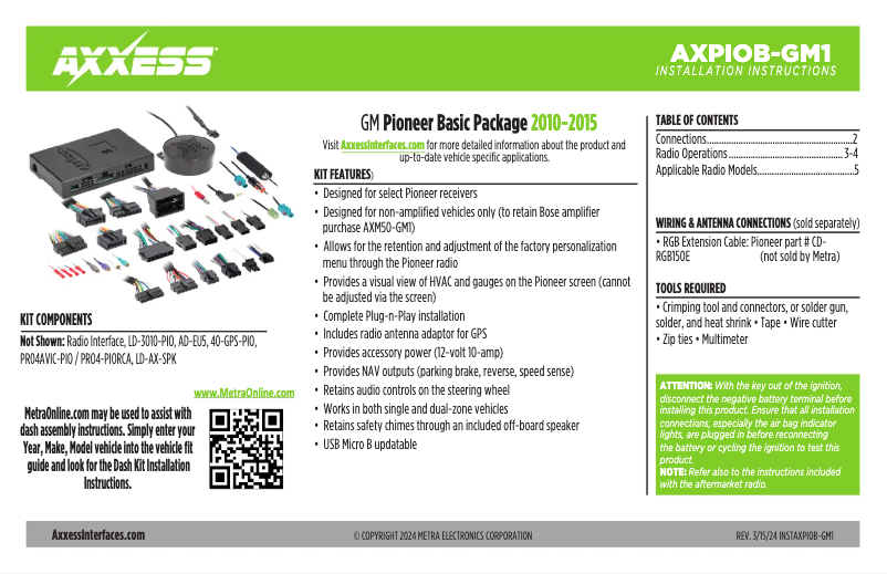 Page 1 de la notice Manuel utilisateur AXESS AXPIOB-GM1