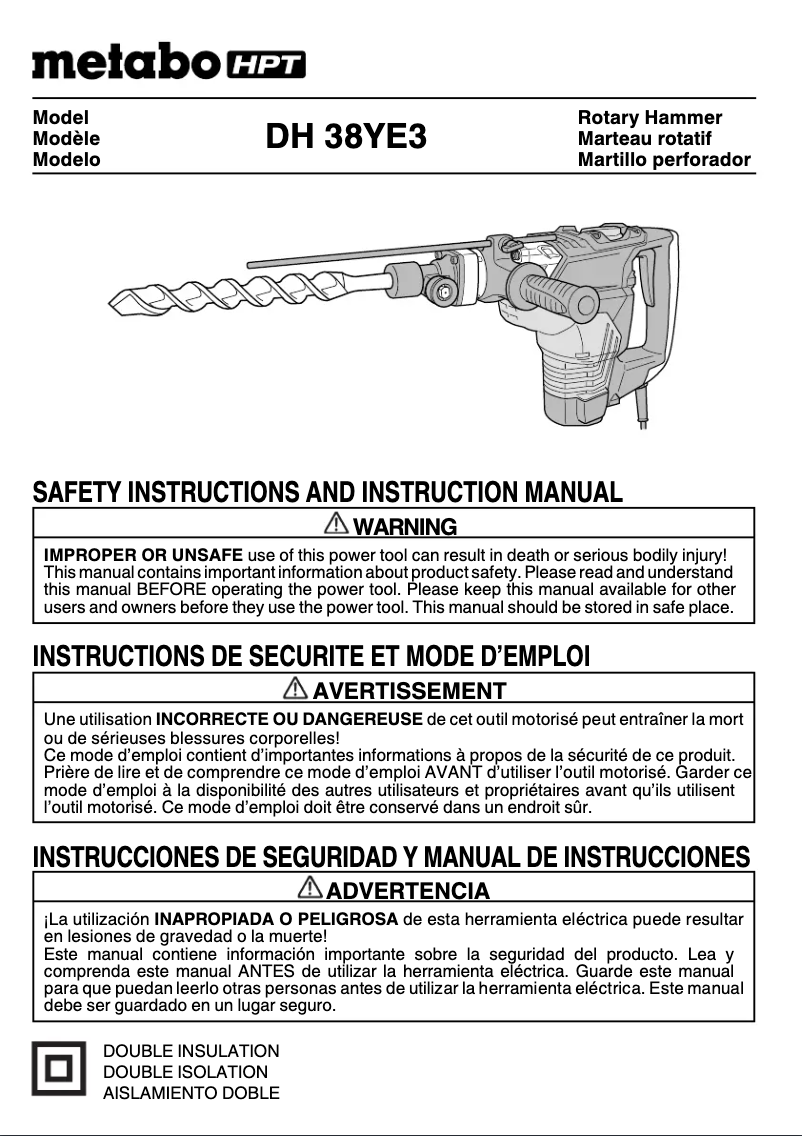 Page 1 of the manual User Manual Metabo DH 38YE3