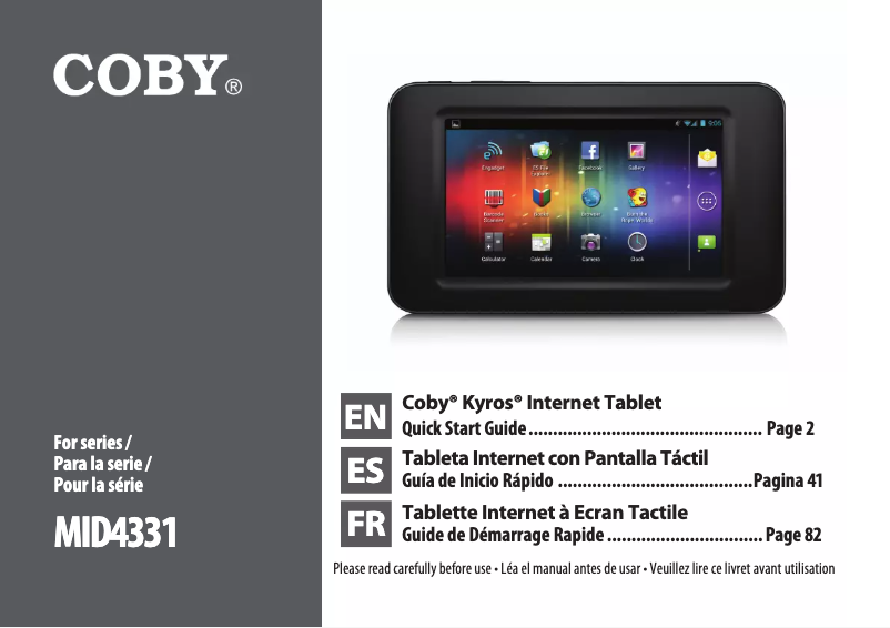 Page 1 de la notice Manuel utilisateur Coby Kyros MID4331