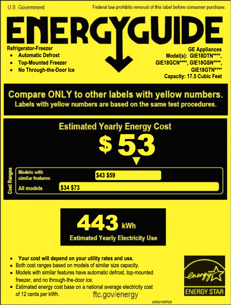 Page 1 of the manual Energy Label GE GIE18GSNRSS