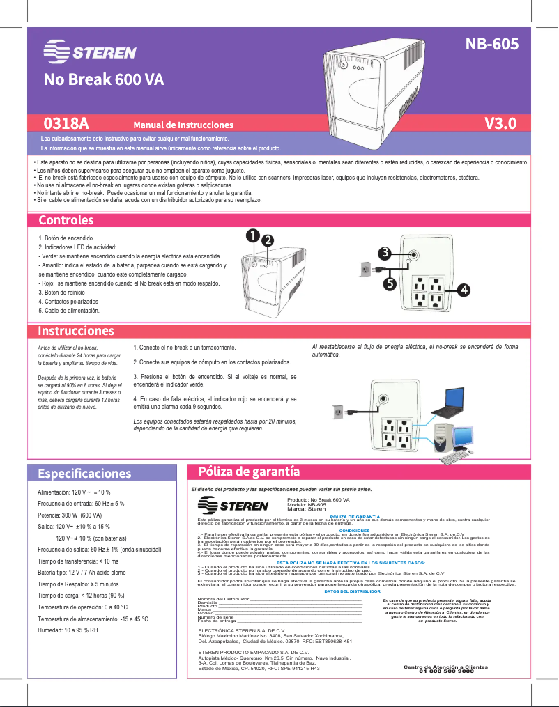 Page 1 of the manual User Manual Steren NB-605