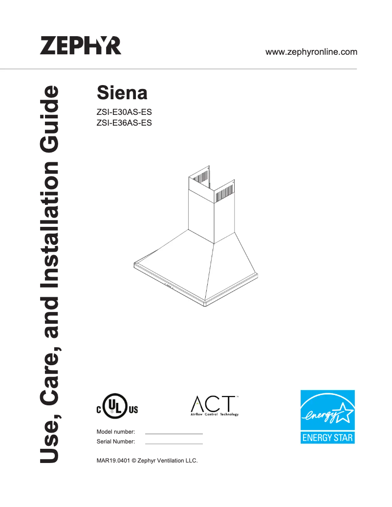 Página 1 del manual Guía de instalación Zephyr ZSIE30ASES