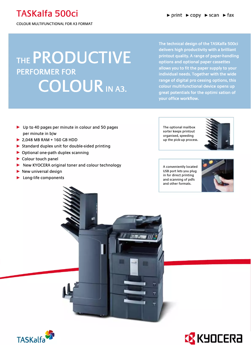 Page 1 de la notice Fiche technique Kyocera TASKalfa 500ci
