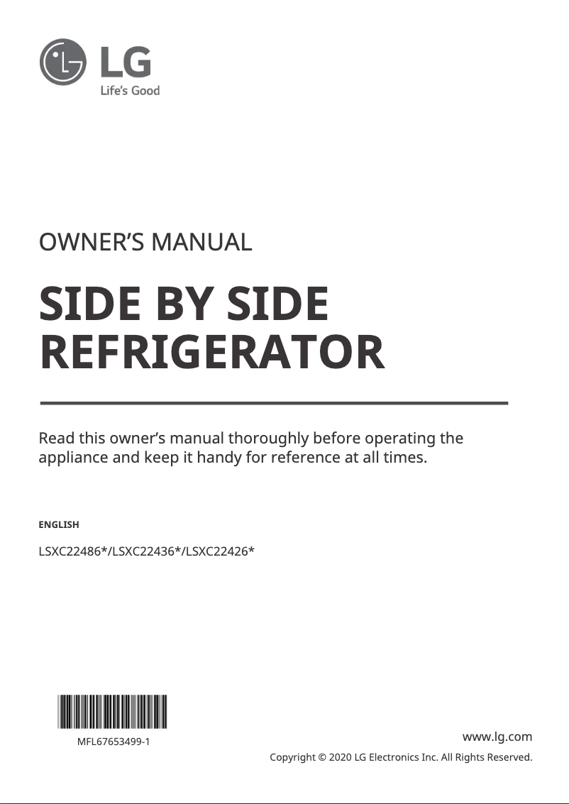Page 1 de la notice Manuel utilisateur LG LSXC22486S